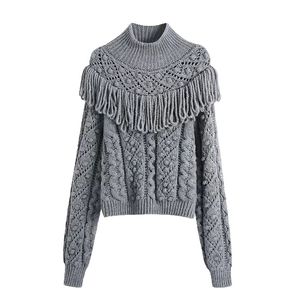 Dames coltrui gebreide verdikking warme kwast fringe patched sweater jumper SML