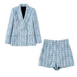Ensemble pantalon 2 pièces en tweed pour femmes, blazer et short en laine à col rabattu XSSML