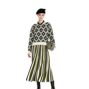 Tweedelige damesjurk herfst winter dik geometrisch patroon jacquard ronde hals trui met lange mouwen Franse stijl