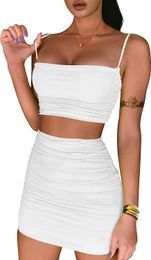 Robe à deux pièces Fashion Fashion Rucched Cami Crop Top Bodycone Jupe 2 pièces tenues Robe