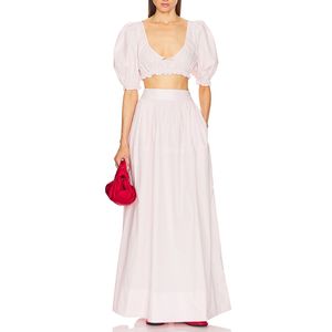 Robe de deux pièces pour femmes Pink Scoop Col Short top avec une jupe rose