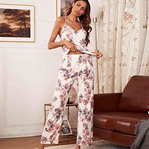 Dames tweedelige pyjama Leuke Camisole Pant Set Satijnen Nachtkleding Comfy Pyjama Gorgeous Printed Loungewear 210830