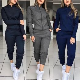 Pantaloni a due pezzi da donna 2 Set Tuta stampata Primavera Autunno Manica lunga Cerniera Giacca Pantaloni Sport Tuta da jogging Abiti streetwear femminili 231207