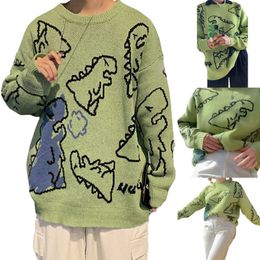 Tweede stuk pant dinosaurus print voor dames gebreide truien pullover vrouw kleren herfst winter 2023 trend vintage lange mouw top kleding y2k mode 230204