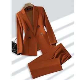Tweedelige damesbroek, elegant werkkledingpak, 2024 mode, lange mouwen, dubbele rij knopen, blazer, jas, broekset, bijpassende outfit 231206