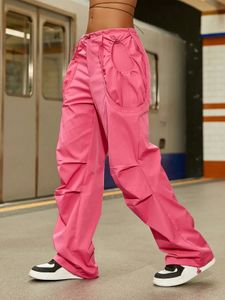 Tweedelige damesbroek Mode Roze Cargo Gepersonaliseerde grote zakken Trekkoord Taille Parachute Street Baggy Werkbroek Mujer 231102