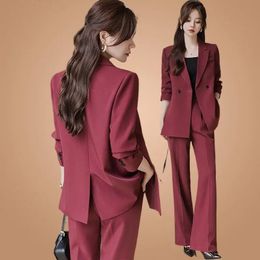Pantalon de deux pièces pour femmes 2023 automne blazers occasionnels manteau correspondant ensemble coréen élégant costume professionnel veste pantalon large costumes 231206