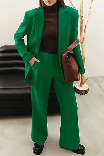 Pantalon deux pièces pour femmes, blazer et pantalon, costume uni, vert, rouge, noir, pantalon à jambes larges, ample, décontracté, veste féminine, 2 ensembles 231127