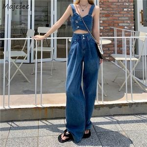 Tweede stuk pants sets voor dames eenvoudige denim knop zomer cool streetwear kleding jonge dames mode ins ins korean stijl college high taille 230313