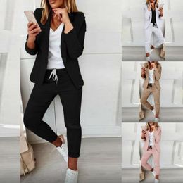 Pantalon de deux pièces pour femmes 1 ensemble blazer costume féminin revers tempérament chaud cheville attachée