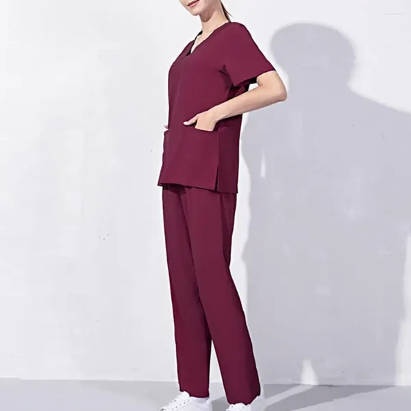 Pantalon deux pièces pour femmes, 1 ensemble, uniforme de travail, manches courtes, col en V, costume de salon de beauté, résistant à l'usure, été, usage quotidien pour animaux de compagnie