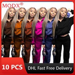 Pantalons de deux pièces pour femmes 10 ensembles d'automne Femmes Tracksuit Pocker Zipper Fleece Pantalons de survêtement Solid Casual 2 Set Offes Items en vrac Lots en gros de Lots