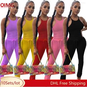 Tweedelige broek voor dames 10 Groothandel Spring Sets Women Tracksuits Mouwloze tank Crop Top Leggings matching Solid Outfits Sports Suits 9835
