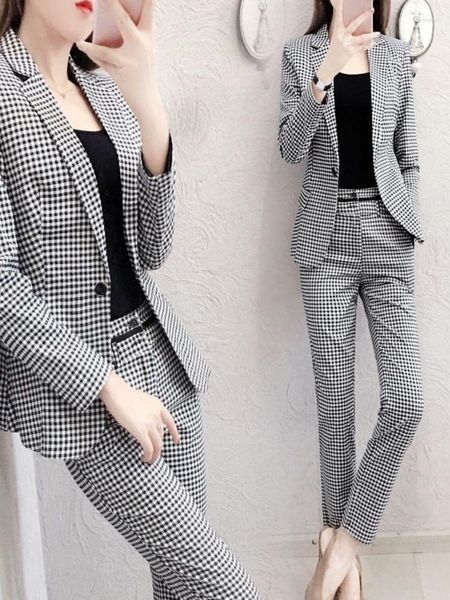 Pantalon deux pièces femme 2 femmes élégantes Plaid ensemble mode Vintage bureau affaires décontracté simple boutonnage Blazer veste pieds