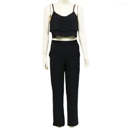 Pantalones de dos piezas para mujer, 2 unidades/conjunto, Harem de moda, cuello en V profundo, Tops recortados, conjunto de bolsillos para mujer, tela suave