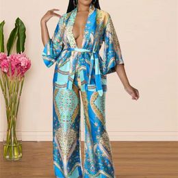 Tweedelige broek van dames 2 -delige set African Dashiki Fashion Top en broekpakken broek feestdame matching sets outfits tracksuit dames kleding 220912
