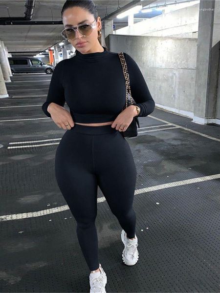 Femmes deux pièces pantalons 2 pièces ensemble survêtement femme couleur unie Sexy sport survêtement ensembles 2022 automne Fitness fête Club tenues en gros