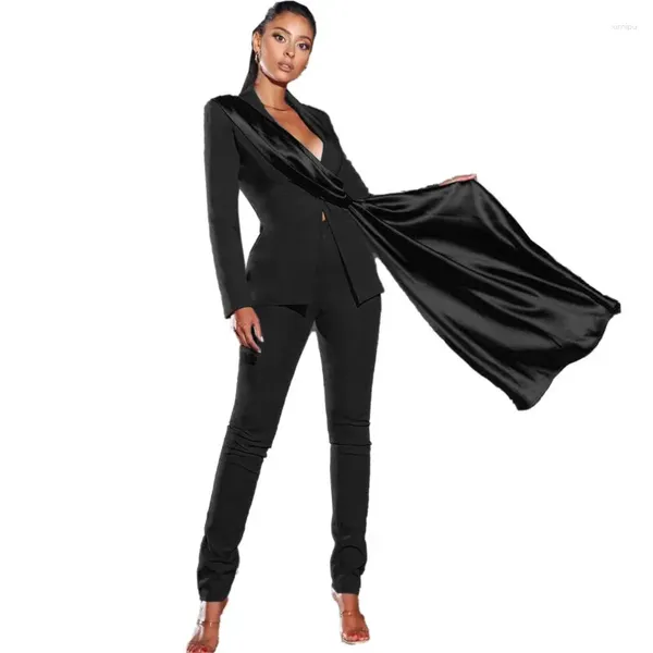 Pantalon de deux pièces pour femmes 2 femmes ensemble bureau dame tenues automne hiver chic sexy blazer manches longues hauts costumes assortis bazin business