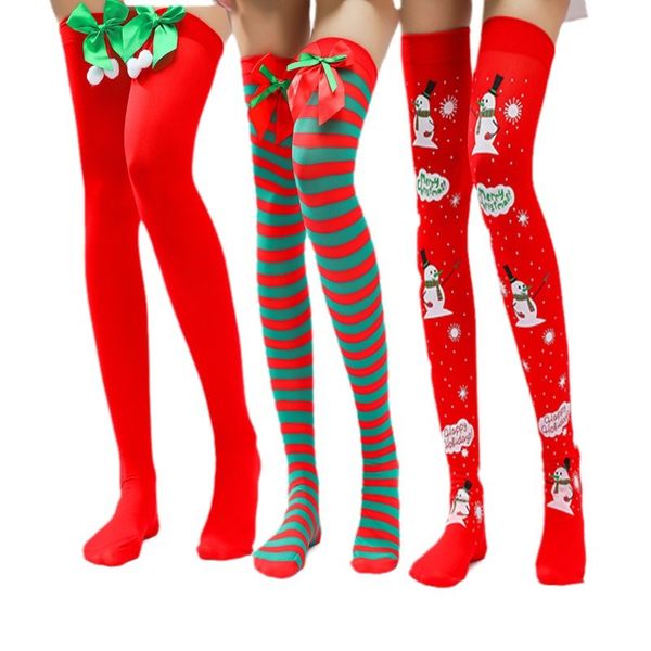 Ropa de escenario Calcetines a rayas Calcetines de tubo alto para mujer Calcetines por encima de la rodilla Medias de Navidad para mujer Vestido de fiesta Calcetines largos