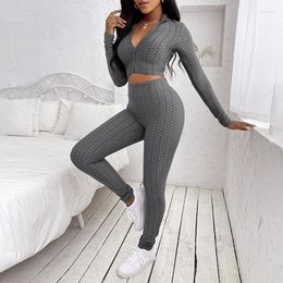 Pantalones de dos piezas para mujer 2022 Moda femenina Casual Color sólido Traje deportivo de piña Otoño e invierno Sexy Apretado Cómodo