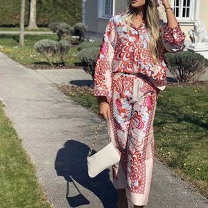 Tweede stuk broek voor dames 2022 Dames Autumn Suits Blouse Shirt + Wide Leg High Taille Pants vrouwelijke mode 2 stukken definieert vrouwelijkheid losse kleding P230515