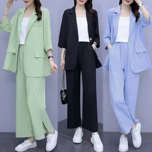 Pantalon deux pièces pour femmes, veste de costume mince décontractée, ensemble assorti, blazer ample élégant coréen, vêtements chics, automne 2023