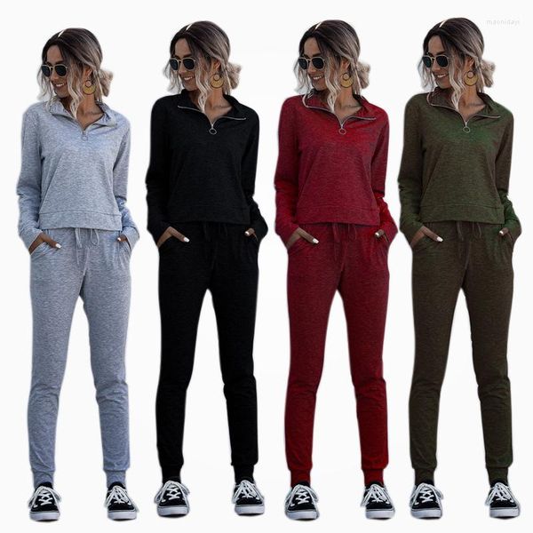 Femmes deux pièces pantalons 2023 automne survêtement femmes ensemble décontracté solide fermeture éclair hauts et vêtements Fitness porter Fit pour femme sport costume XL