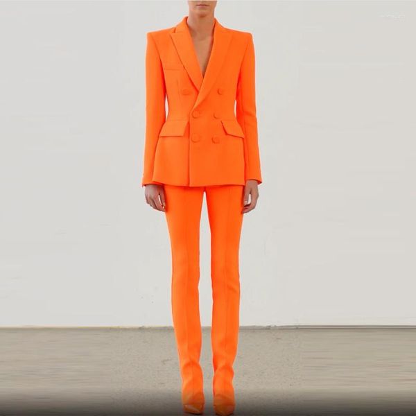 Pantalones de dos piezas para mujer, moda Otoño/Invierno 2023, conjunto de traje de longitud media con doble botonadura y corte entallado