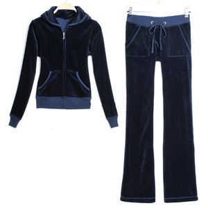 Pantalones de dos piezas para mujer 2023 Marca Velvet Tela para mujer Trajes de terciopelo Traje de terciopelo Sudaderas con capucha y negro 230313