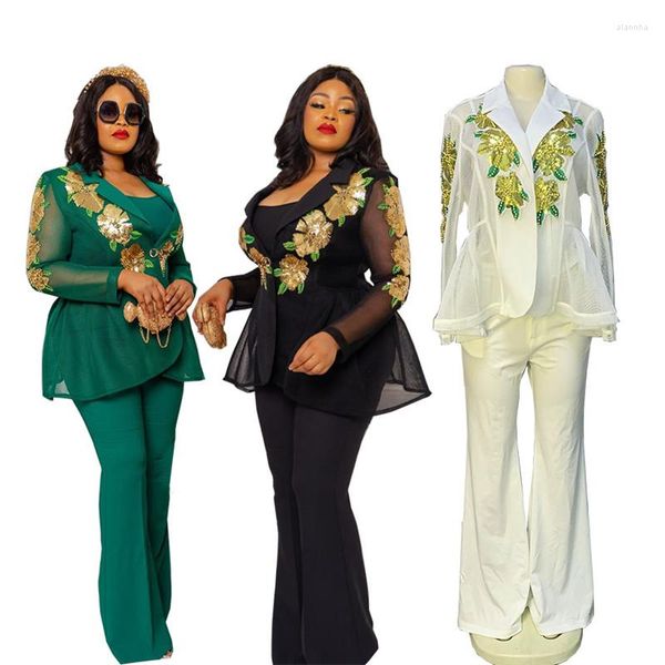 Femmes deux pièces pantalons 2023 mode décontracté grande taille dames trois pantalons costume ensembles Blouses longues et manteau 3 pièces ensemble femmes tenues