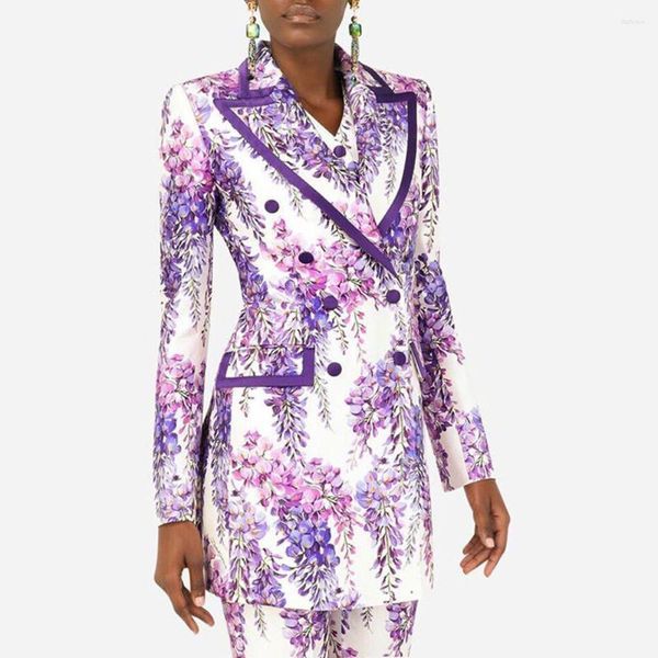 Pantalon deux pièces pour femmes, ensemble de costume de créateur de mode, Double boutonnage, Gorgoues, imprimé Floral, Blazer, vente en gros, 2023
