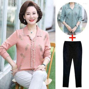 Vrouwen Tweedelige Broek 2023 Mode Pakken Dunne Sport Pak Middelbare Leeftijd Ouderen Mom Polo Kraag T-shirt Harem 2 set Sportkleding T615