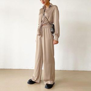 Tweedelige broek voor dames 2023 Ly Spring Satin Long Outfits Women 2 Pieces Set Casual Blouse Suit Daily Ritual Elegant Shorts Streetwear