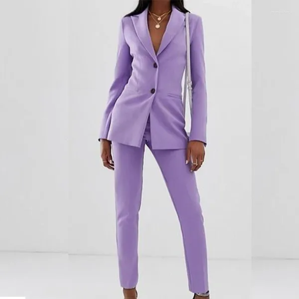 Pantalones de dos piezas para mujer 2023, traje morado para mujer, Blazer, trajes de verano para mujer, ropa de oficina, trajes de trabajo para mujer (pantalones de chaqueta)