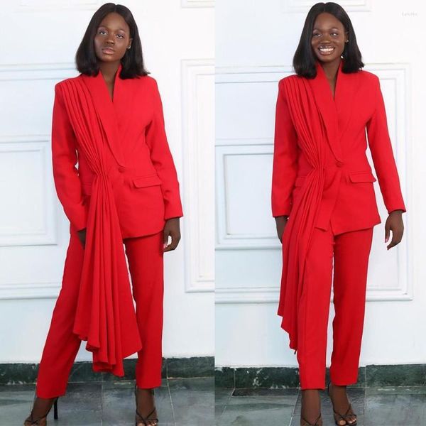 Pantalones de dos piezas para mujer 2023 trajes rojos para mujer chal solapa un botón 2 uds Blazer lápiz hecho a medida moda Casual fiesta vestido de graduación