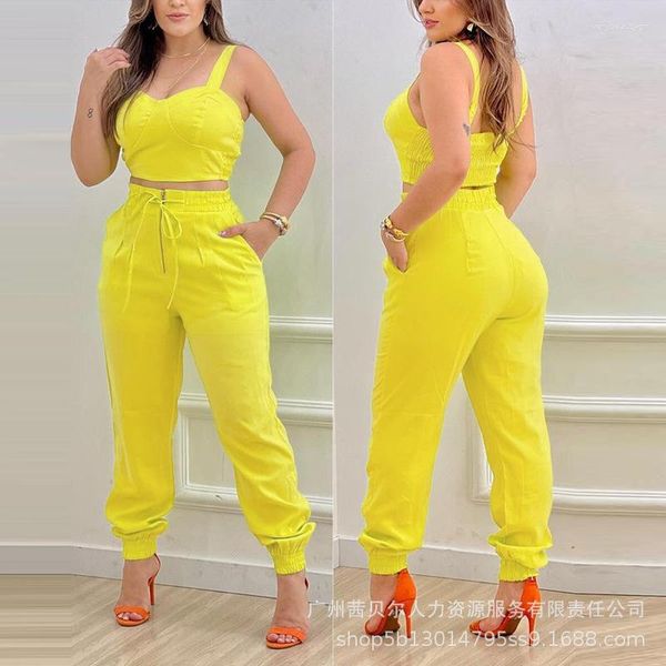 Pantalones de dos piezas para mujeres 2023 Summer Camis Camis Tanks Tops Cops elásticos Tobillo con bandas