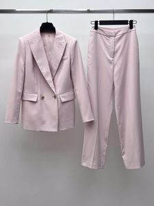Pantalones de dos piezas para mujer 2023 Moda para mujer Conjunto de traje rosa Pantalones cuadrados de doble botonadura de lana 2 piezas 0712