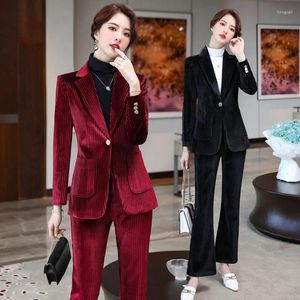 Pantalon de deux pièces pour femmes 2024 automne et hiver manches longues affaires vêtements pour femmes blazer vêtements de cérémonie col blanc vêtements de travail gracieux