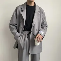 Tweedelige broek voor dames 2024 Autumn heren Casual pak Professionele werkkledij Koreaanse mode trendy losse jas mannen blazer set kantoorkleding