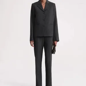 Pantalon de deux pièces pour femmes 2024 Mélange en laine d'automne Heather Grey Padder Blazer Slit Slim pantalon