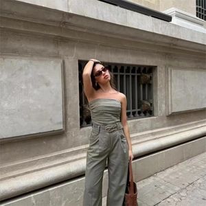 Tweedelige broek voor dames 2024 modeproduct slijtage innerlijke stijl solide kleur slingloose casual brede poot set
