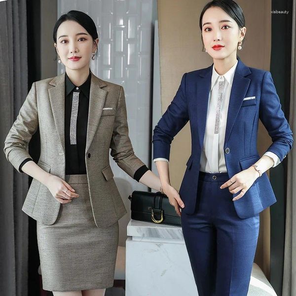 Pantalon de deux pièces pour femmes 2024 Bureau Lady Costume Style coréen Business Dames Solide Couleur Tempérament Col Blanc Travailleur Plus Taille Femmes