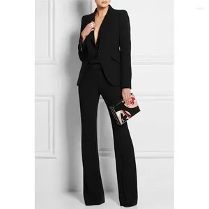 Pantalon de deux pièces pour femmes 2024 pièces noires femmes costumes d'affaires formel bureau travail blazer smoking costume tenue décontractée (veste pantalon)