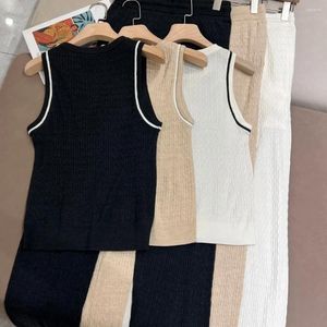 Pantalon de deux pièces pour femmes 2024 Spring tricot en laine mérinos à crampons larges à jambes larges