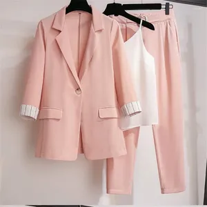 Pantalon de deux pièces pour femmes 2024 printemps coréen élégant costume femme blazer loisirs veste en tweed trois ensemble