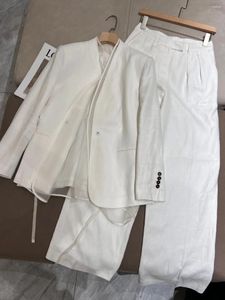 Pantalon de deux pièces pour femmes 2024 Suit élégant en lin de haute qualité d'été
