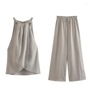 Pantalons de deux pièces pour femmes 2024 Summer Summer European American Hanging Neck Top High Taist Casual Set avec design élégant