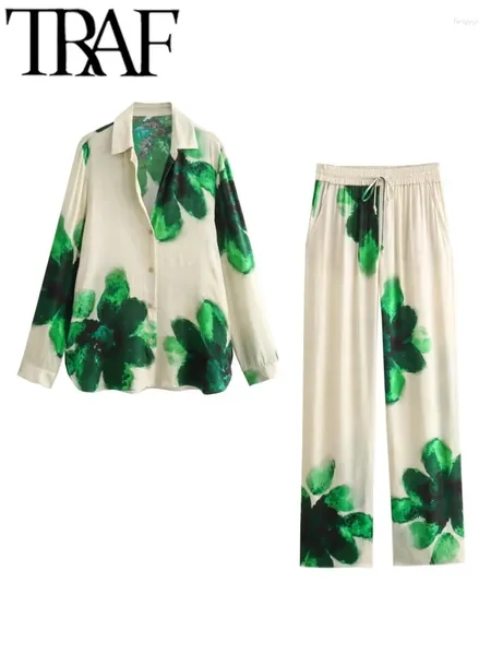 Pantalon de deux pièces pour femmes 2024 Femme Mode Pyjama Style Imprimé Casual Slim Taille Haute Bas Printemps Été