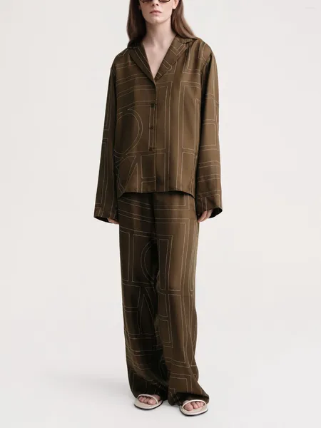Pantalon de deux pièces pour femmes 2024 Femmes Pyjama Style Shirt Set Logo Imprimé à manches longues Top poit