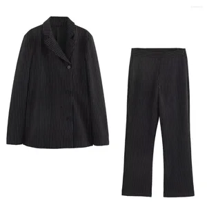 Pantalon de deux pièces pour femmes 2024zar printemps / été vendant la mode Western Double Raced Fine Stripe Suit Batte